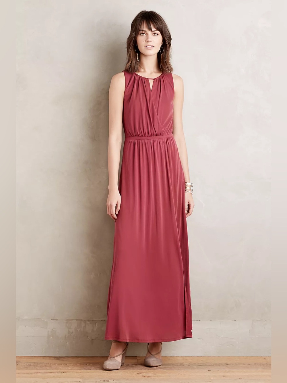 Moulinette Soeurs Anthropologie Terra Maxi Dress Deep Berry Red Large P